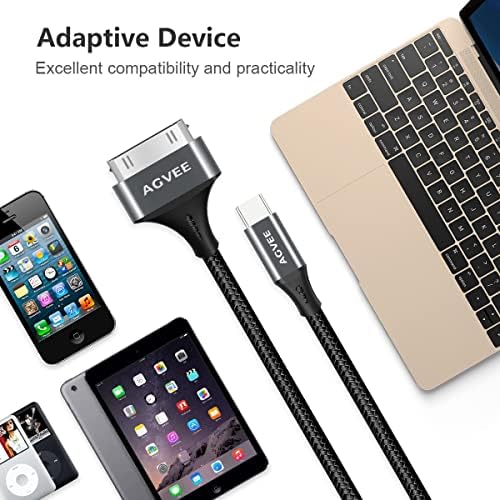 AGVEE [2 חבילות 3ft USB-C עד 30 פינים לאייפון ישן 4/4S iPad 1/2/3 iPod, מעטפת מתכת קלועה Type-C עד 30